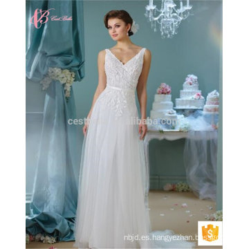 Correa de espagueti sexy adelgace ajuste capilla tren de encaje aplique backless vestido de baile alibaba vestido de novia